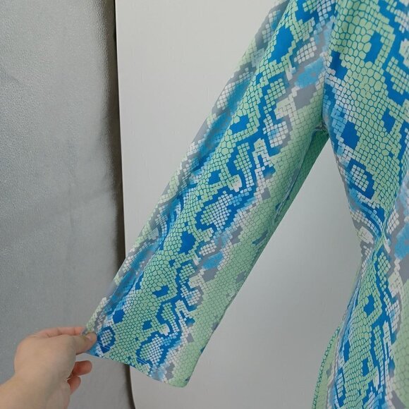 Jean-Pierre Klifa Snakeskin Print Sheath Dress Blue & Green Women's XXL Preppy - Picture 4 of 10